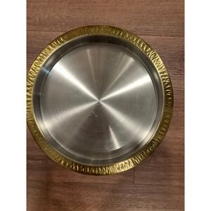 Godinger 14" Stainless Steel Gold Ribbed Trim Drink Barware Tray